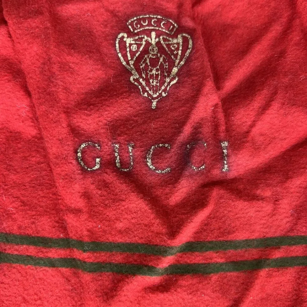 Vintage Red Gucci Drawstring Shoe Dust Bag Logo Imprinted Beads